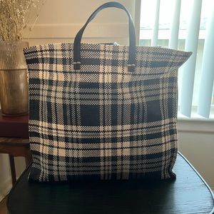 Clare V Simple Tote Plaid Woven Navy/White UPDATED